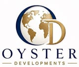 Oyster Developments logo featuring a globe with continents in gold and a gold letter D